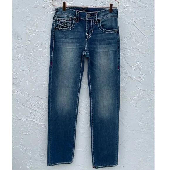 True Religion Mens Ricky Relaxed Straight Super T Flap Denim Pants Blue Sz 25 - Picture 1 of 16